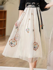 High Waist Embroidered Skirt Ethnic Style Retro Casual