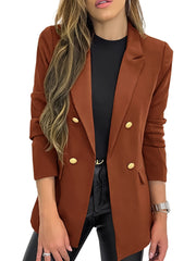 Solid Button Open Front Blazer Lapel Long Sleeve Blazer