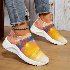 Women's Sky Printed Sock Shoes Knitted Slip On Sports Shoes