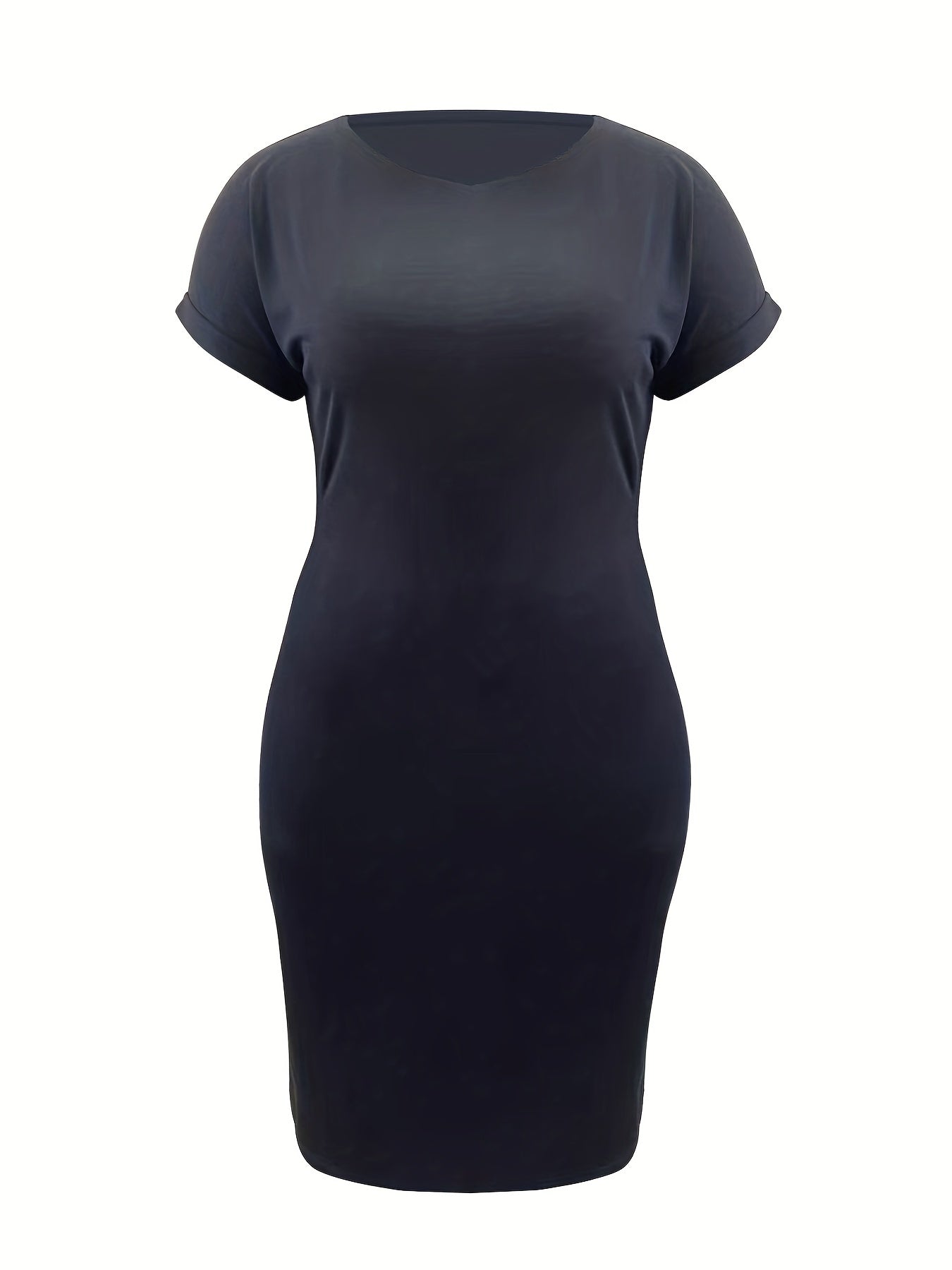 Solid Roll Up Short Sleeve Bodycon Midi Dress