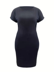Solid Roll Up Short Sleeve Bodycon Midi Dress