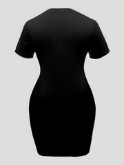 Letter & Graphic Print Short Sleeve Tee Dress Women's Plus