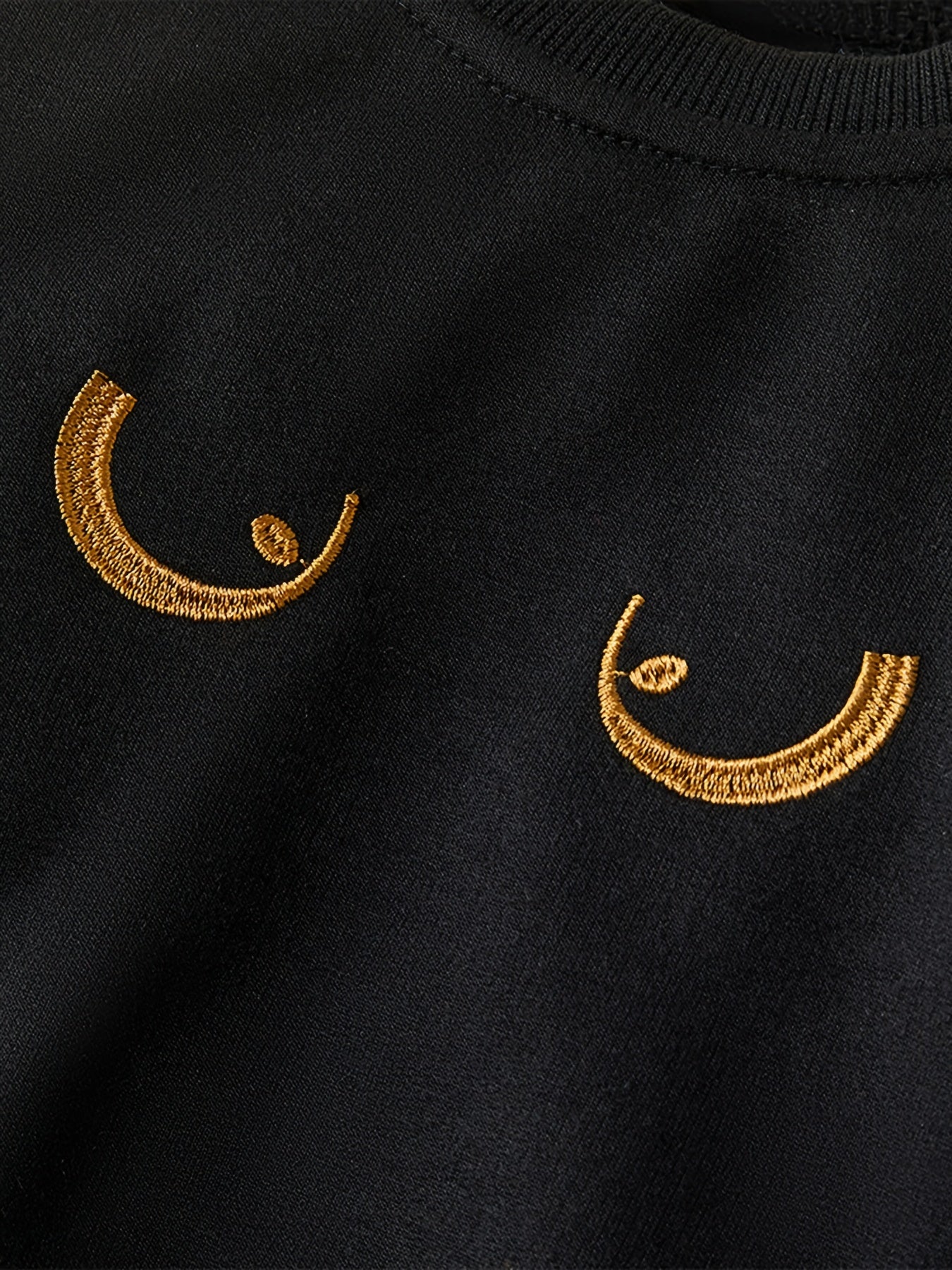 Boys Monster Eyes Embroidered Sweatshirt Long Sleeve Crew Neck Tops