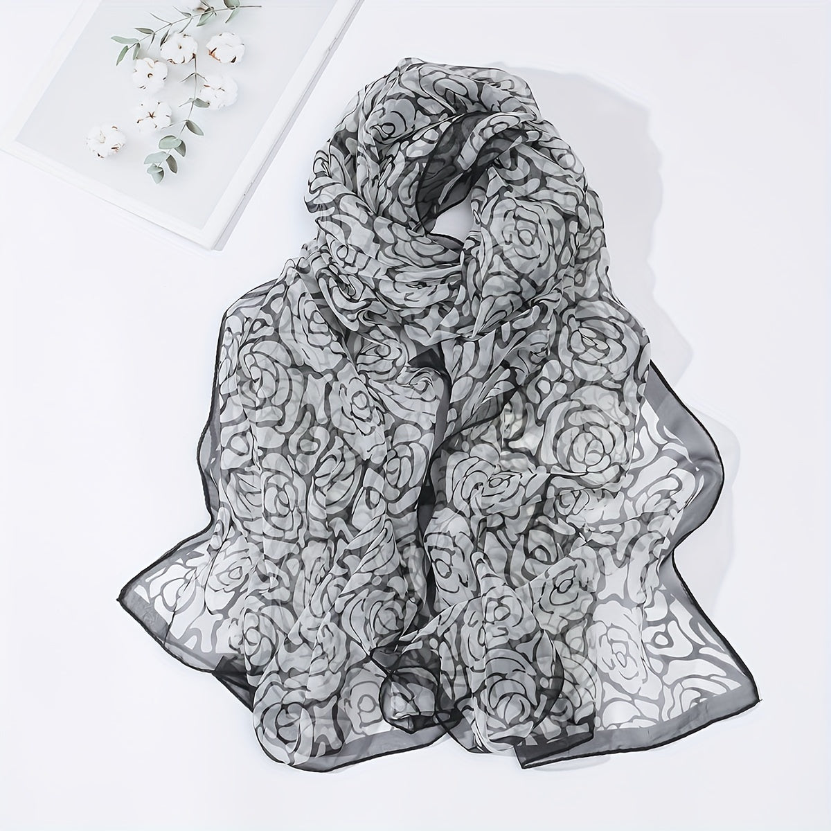 Rose Print Gauze Scarf Windproof Shawl Travel Beach Towel