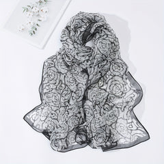 Rose Print Gauze Scarf Windproof Shawl Travel Beach Towel