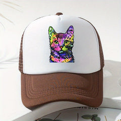 Cat Print Baseball Cap Mesh Trucker Hat Summer Sunshade