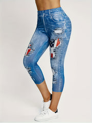 American Flag Print Cropped Leggings Skinny Casual Leggings Women's Clothing