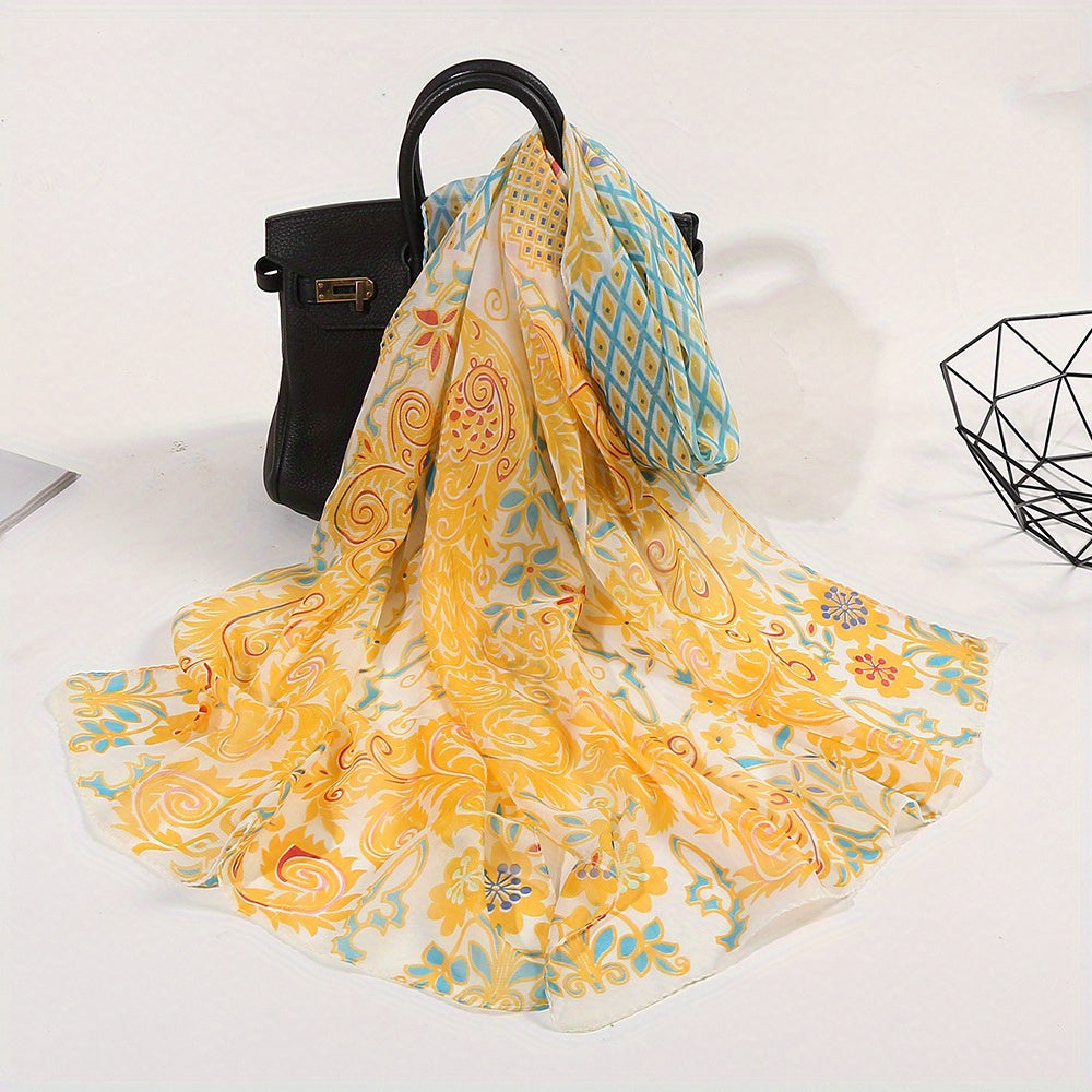 Vintage Peacock Print Scarf Gauze Shawl Head Wrap Sunscreen Towel