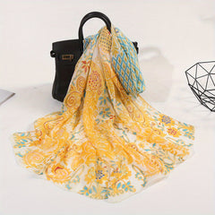 Vintage Peacock Print Scarf Gauze Shawl Head Wrap Sunscreen Towel