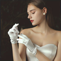 Satin Short Gloves Faux Pearl Prom Party Women's Accessories