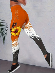 Colorblock Sunflower & Butterfly Print Yoga Leggings