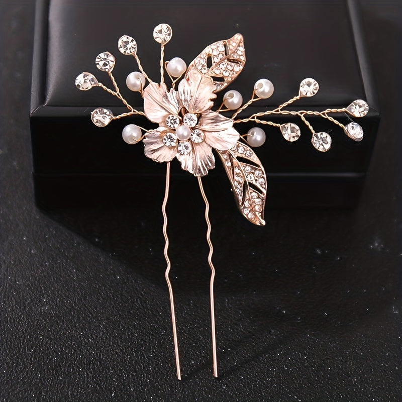 Faux Pearl Hair Jewelry Flower Hairpins Rose Golden Silvery Hair Clip Wedding