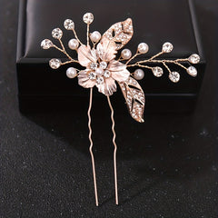 Faux Pearl Hair Jewelry Flower Hairpins Rose Golden Silvery Hair Clip Wedding