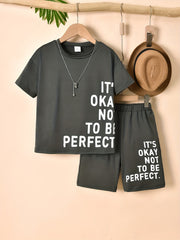 Boys Casual Letter Print T-shirt & Shorts Set - Summer Holiday