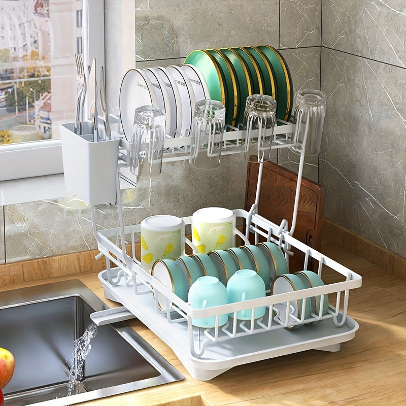 2 Tier Dish Drying Rack & Storage Shelf Large Capacity for Tableware