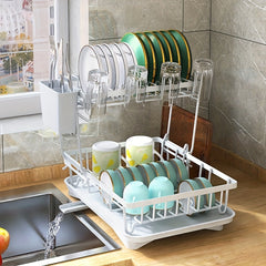 2 Tier Dish Drying Rack & Storage Shelf Large Capacity for Tableware