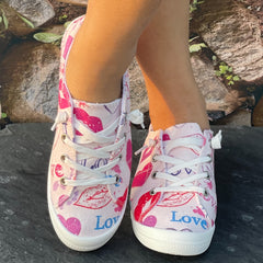 Heart Print Breathable Skate Shoes Flat Canvas Sneakers