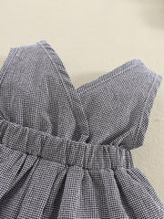 Girls Plaid Tunic Dress - Stylish V Neck Puffy Design