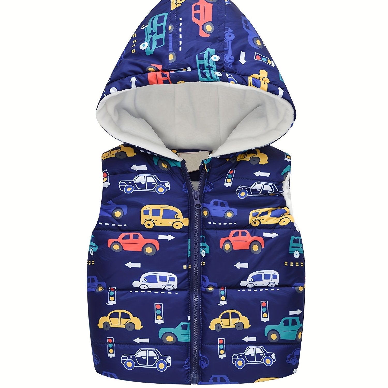 Boy's Cartoon Print Warm Waistcoat Hooded Vest
