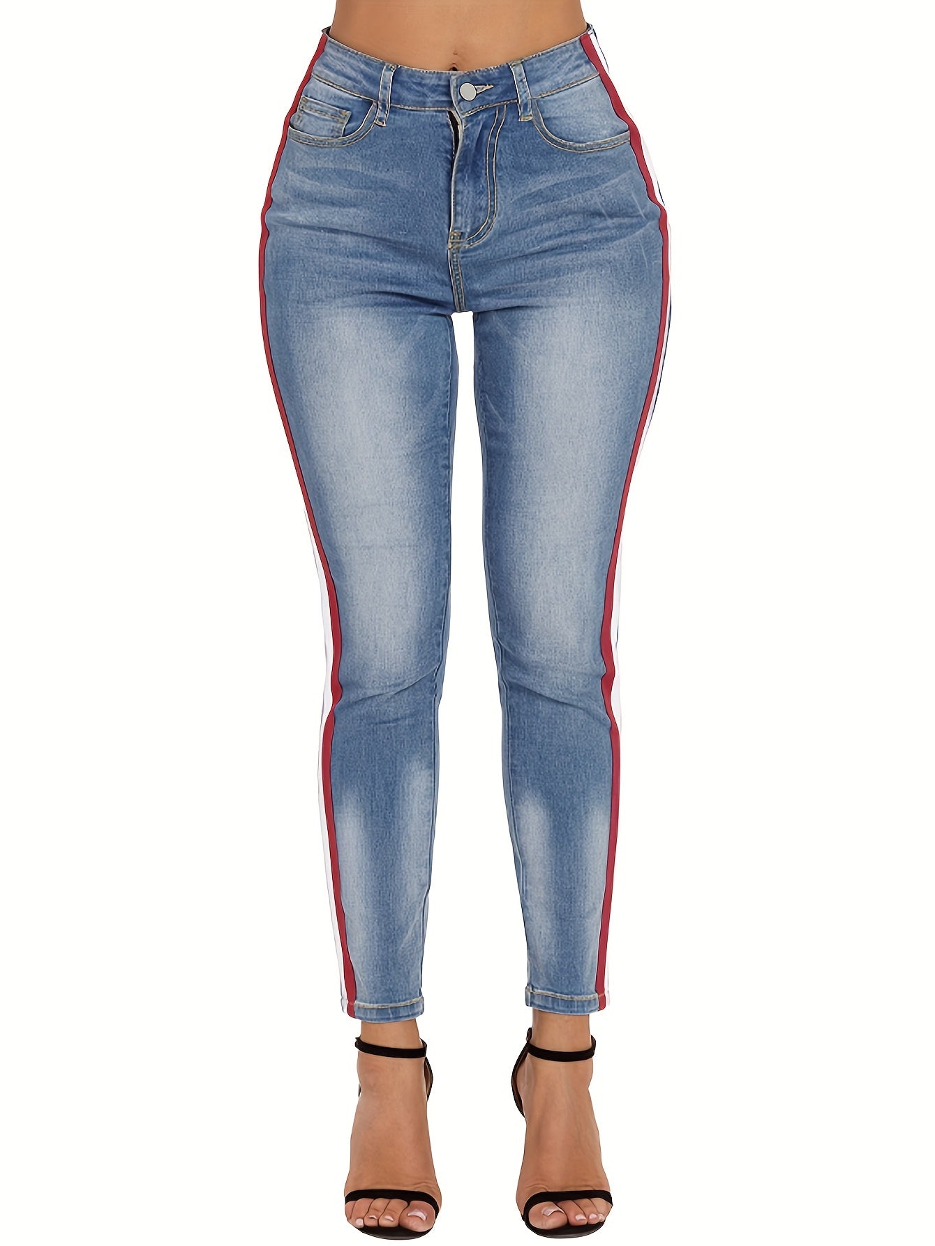 Washed Stripe Print Skinny Jeans