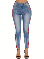 Washed Stripe Print Skinny Jeans