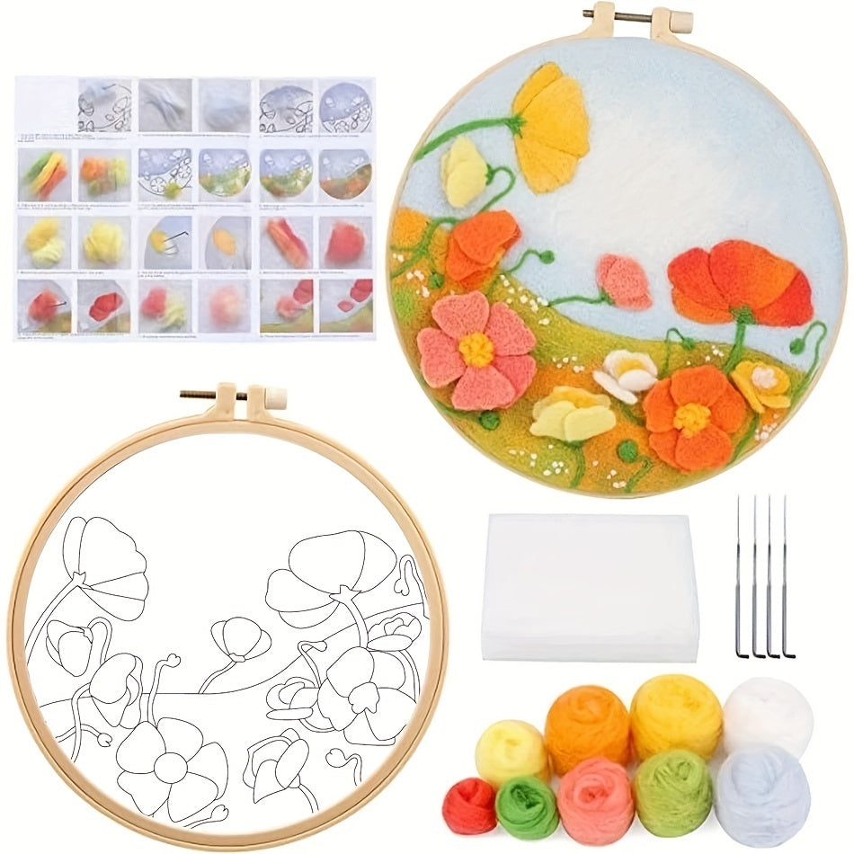 DIY Wool Felting Painting Embroidery Frame Needle Wool Painting Picture 20x20cm