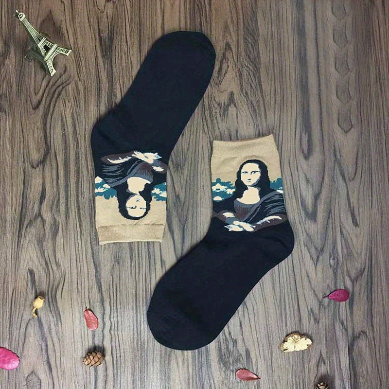 Retro Style Funny Pattern Crew Socks Women's Stockings