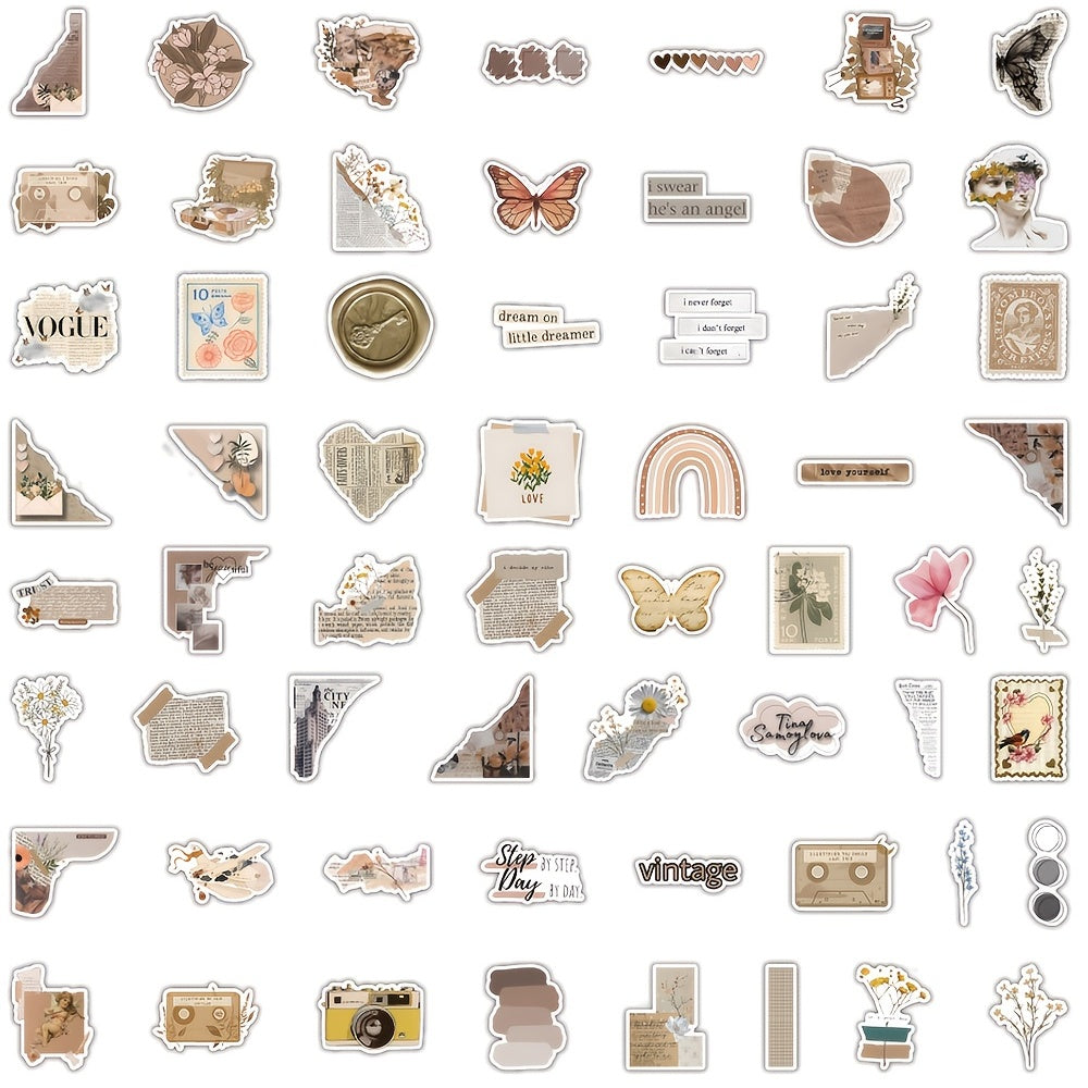 120pcs Vintage Vinyl Stickers for Water Bottles Laptop Scrapbook