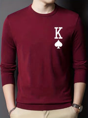 Spades Print Knitted Sweater Men's Warm Crew Neck Pullover