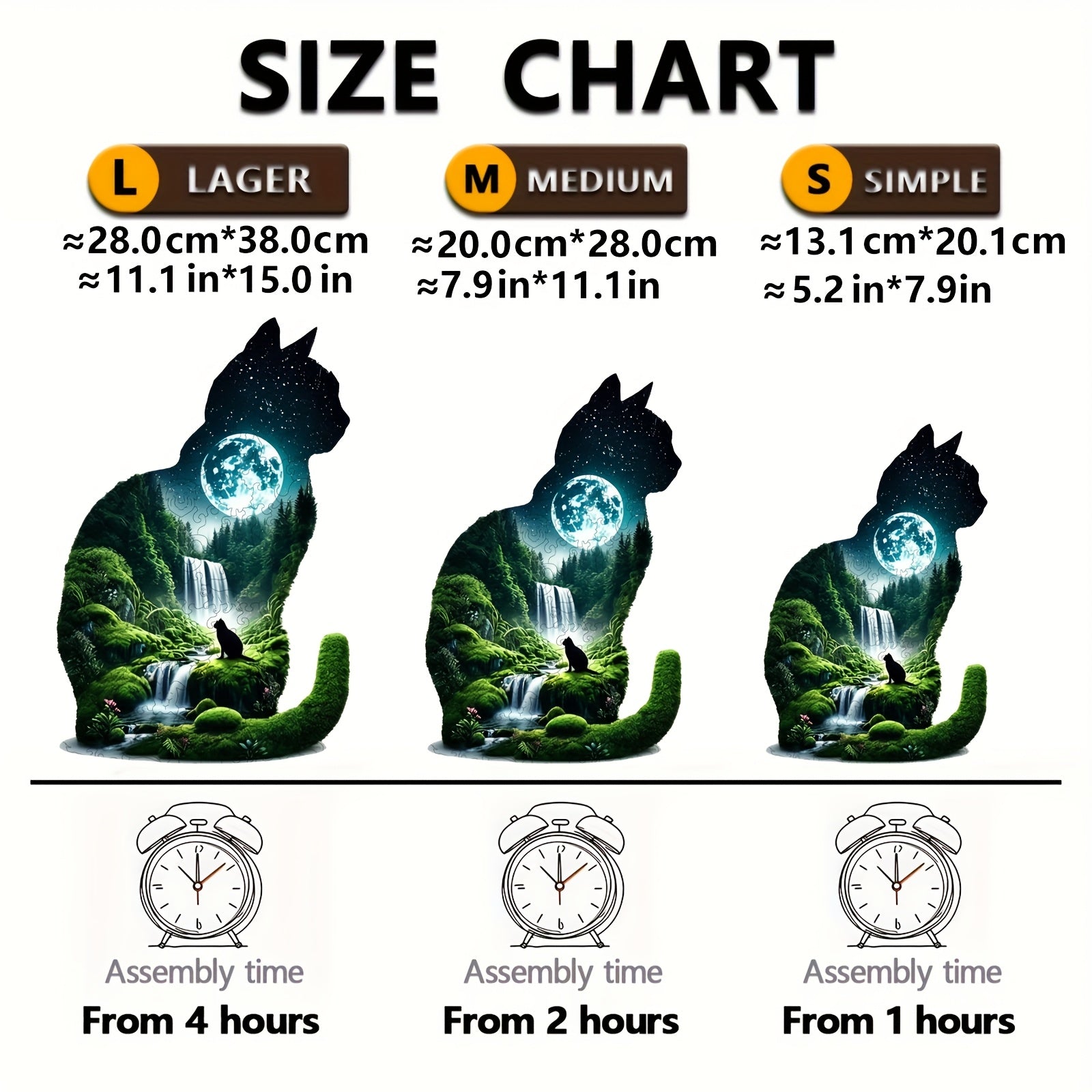 Moonlit Waterfall Cat Wooden Puzzle Challenging Brain Teaser for Adults