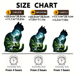 Moonlit Waterfall Cat Wooden Puzzle Challenging Brain Teaser for Adults
