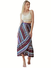 Tribal Ruffle Maxi Sarong Skirt for Women