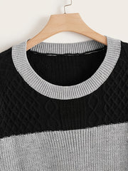 Colorblock Round Neck Long Sleeve Sweater Plus Size