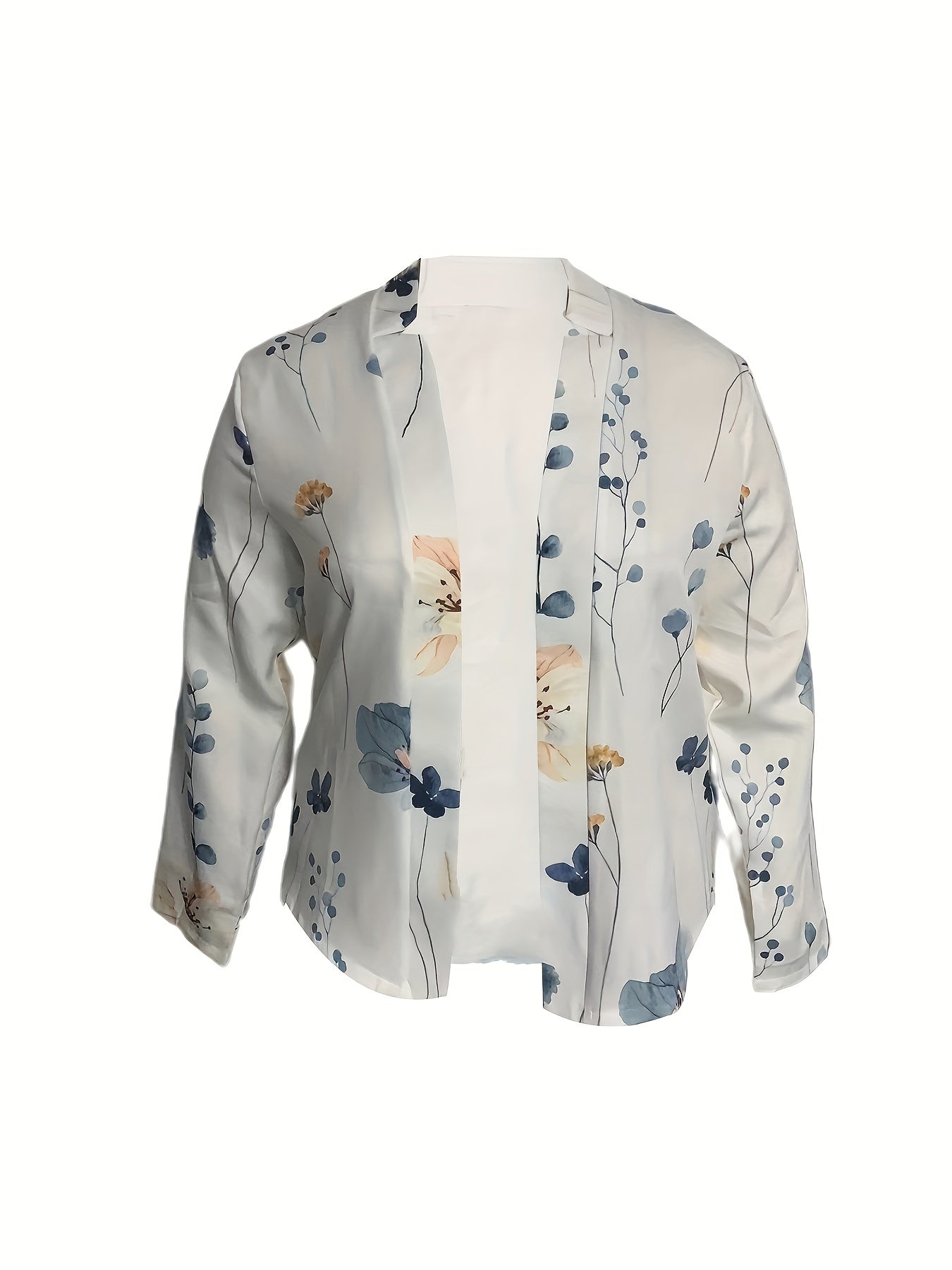 Plus Floral Print Long Sleeve Split Lapel Collar Slim Fit Blazer