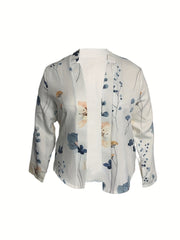 Plus Floral Print Long Sleeve Split Lapel Collar Slim Fit Blazer