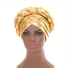 Golden Hot Stamping Turbans Three Layer Bright Head Wraps Twist Braid Bonnet