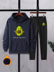 Avocado Print Men's 2Pcs Outfits Long Sleeve T Shirt Hooded Sweatshirt