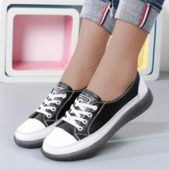 Women's Flat Sneakers Casual Lace Up Low Top Faux Leather Shoes