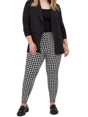 Houndstooth High Rise Wide Waist Band Stretch Leggings
