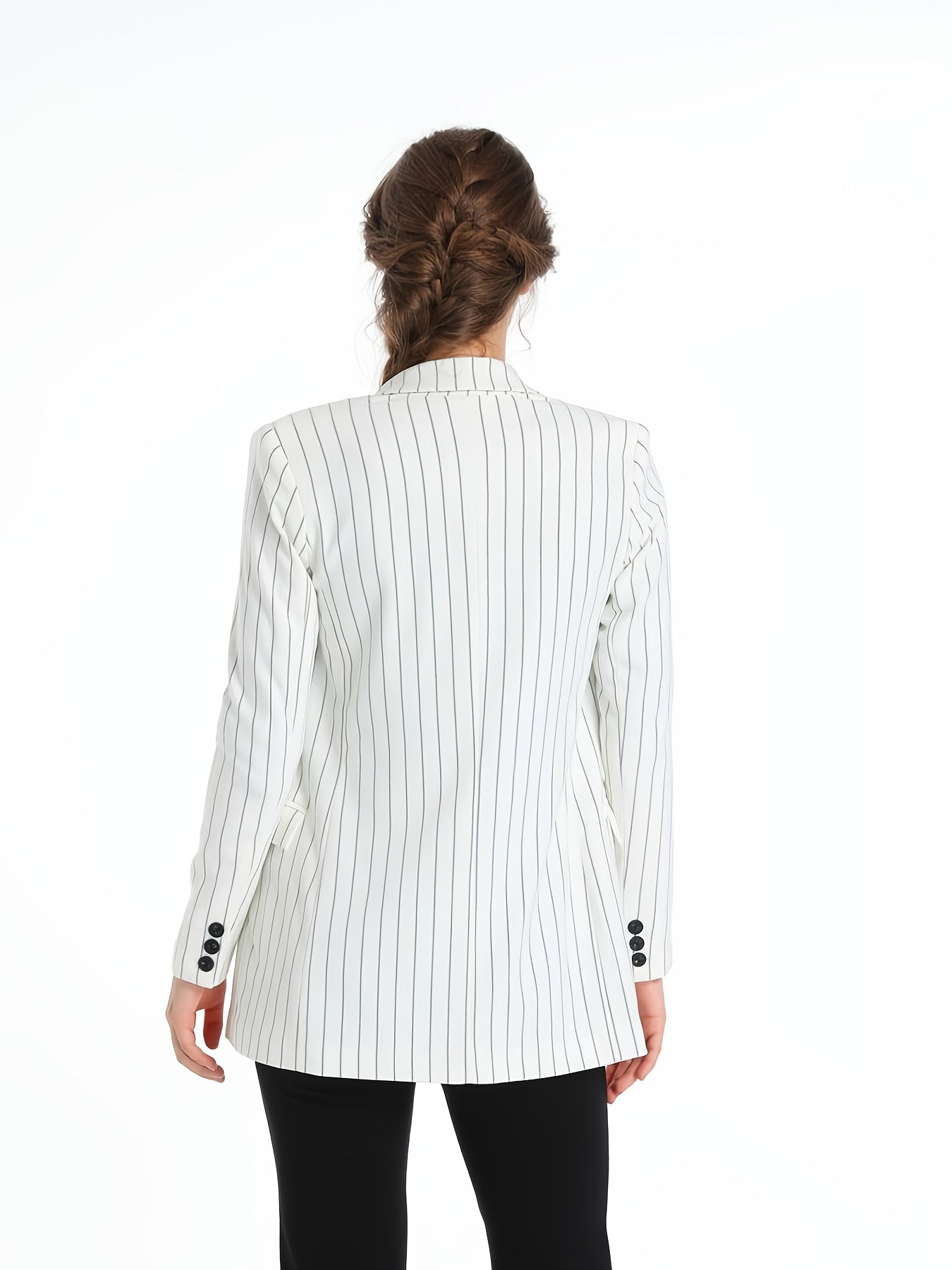 Striped Double Breasted Blazer Coat Casual Long Sleeve Loose Blazer