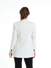 Striped Double Breasted Blazer Coat Casual Long Sleeve Loose Blazer