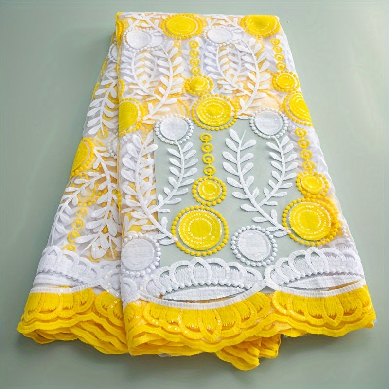 African Mesh Lace Fabric With Sequins French Embroidered Tulle Milk Silk Lace