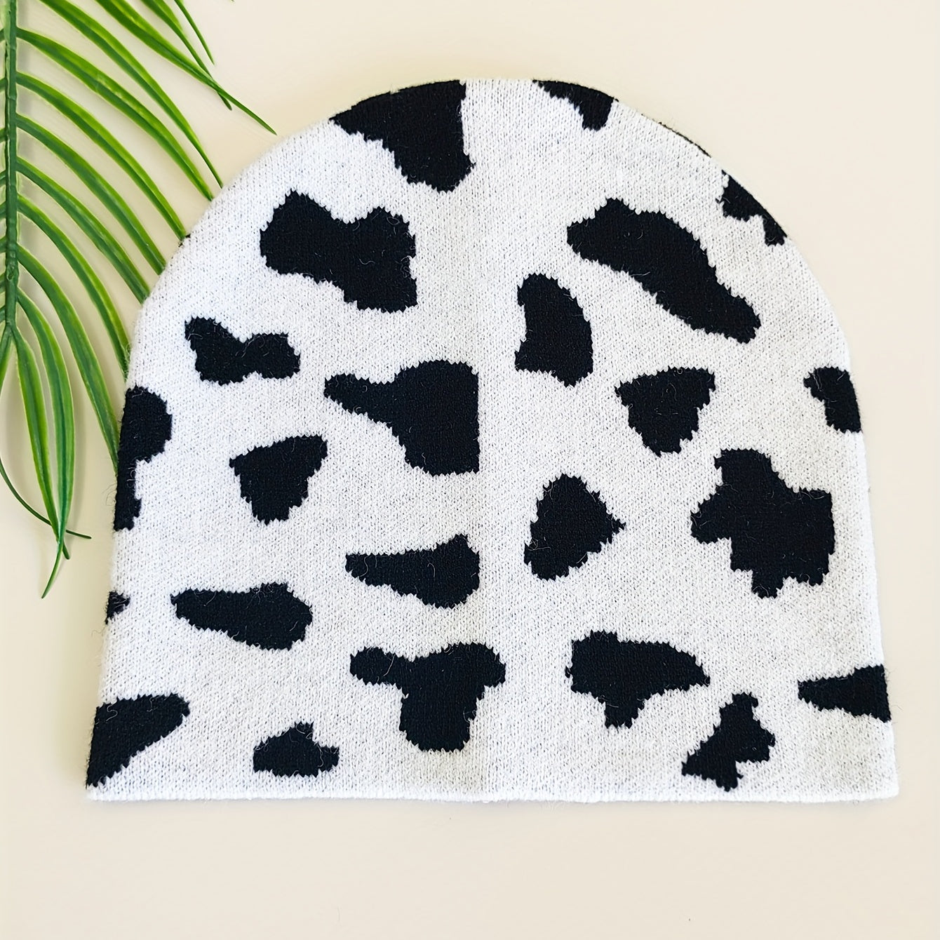 Cow Pattern Jacquard Beanie & Knit Hat Warm Skull Cap Elastic Knitted Ski Hats
