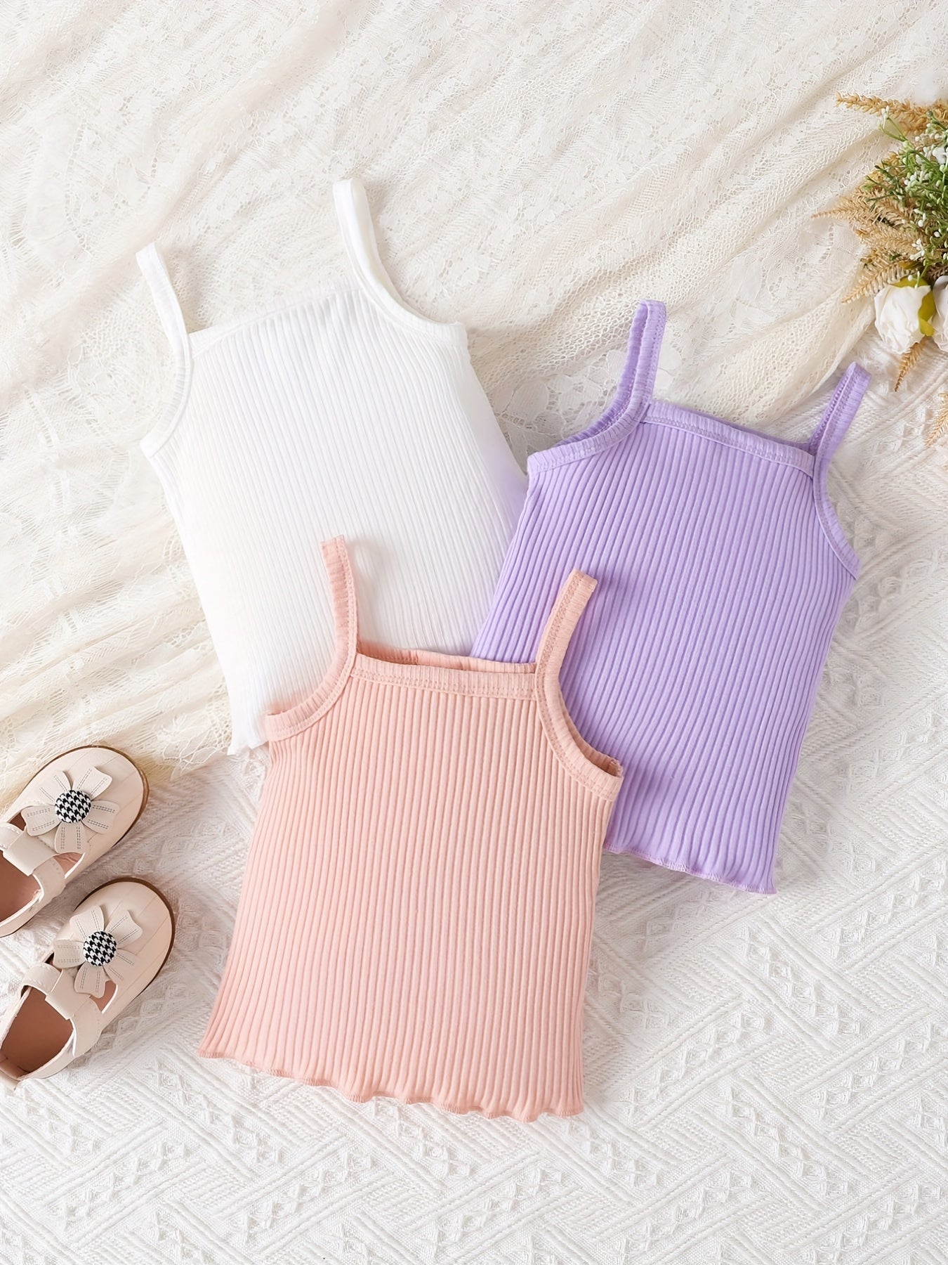 3pcs Girls Stretchy Sleeveless Cami Tops for Summer