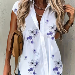 Butterfly & Floral Cap Sleeve Blouse