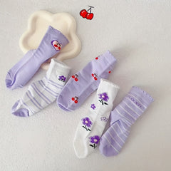 5 Pairs Girls Kids Cartoon Socks Breathable Comfy Children's Socks