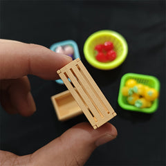 4pcs Mini Wooden Fruit Frame & Cloth Storage Basket Dollhouse Accessories
