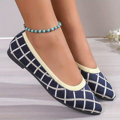 Women's Grid Pattern Flat Shoes Pointed Toe Slip On Ballet Flats