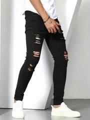 Slim Fit Ripped Jeans Mens Casual Street Style Stretch Denim Pants