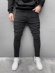 Men's Slim Fit Tapered Jeans Solid Stretch Denim Pants